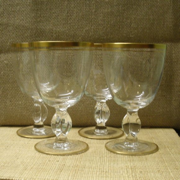 Vintage Imperial Gold Trim Wine Water Glass Set of 4 - Picture 1 of 16